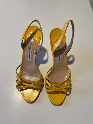Womens Yellow Manolo Blahnik High Heel Strappy Sandal