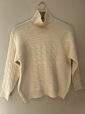  Damen Superfeiner Pullover aus reiner Wolle mit Zopfmuster - Beige P2P49cm Len56cm S/M
