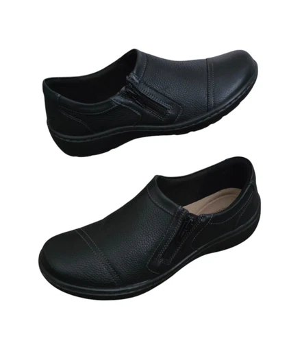 Mocassino donna Clarks Cora Giny taglia US 8 5 M nero pelle ruvida zip laterale