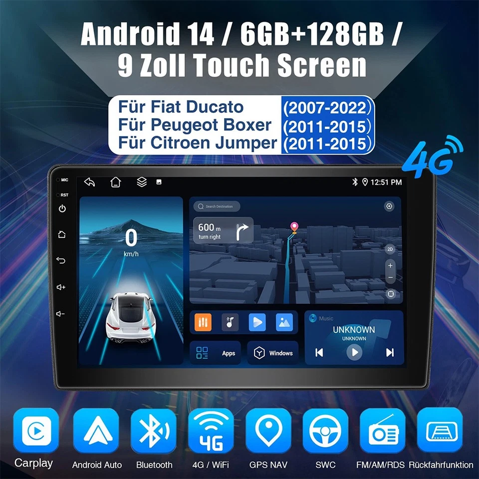 DAB+ Android 14 Autoradio CarPlay GPS Navi 6+128G Für Fiat Ducato 2006-2023 KAM - Bild 2 von 4
