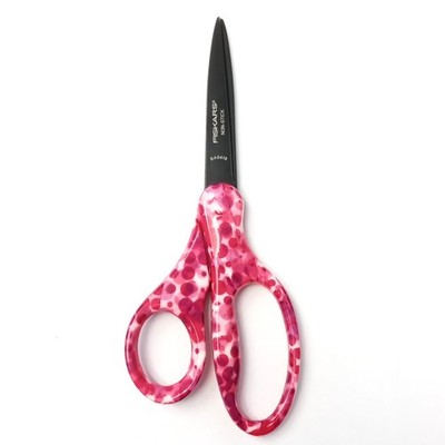 Fiskars 7'' Student Precision Scissors Non-Stick Coating, Pink Dots 124582-1017