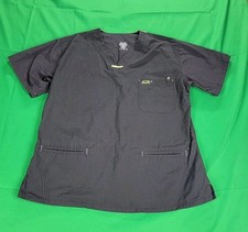 Iguana Med SCRUB TOP Grande Negro Carbón Cuello en V Mangas Cortas Bolsillos