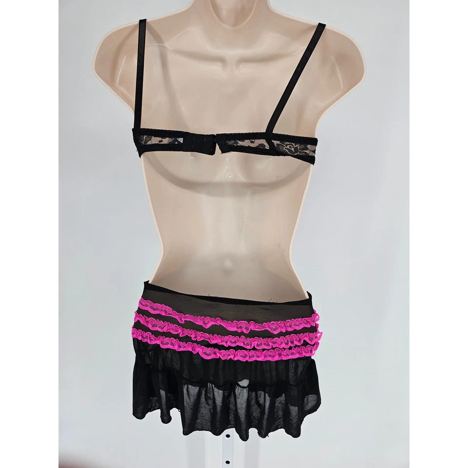 Camisón estilo delantal vintage Y2K Rampage íntimates para mujer talla S negro rosa encaje Foto 3 de 4