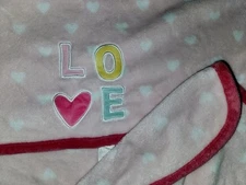 Parents Choice Pink LOVE Heart Plush Baby Blanket Cuddly Yellow Teal White