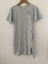BINNY Bees Knees Black White Striped Embroidered T-Shirt Mini Dress Size AU 8