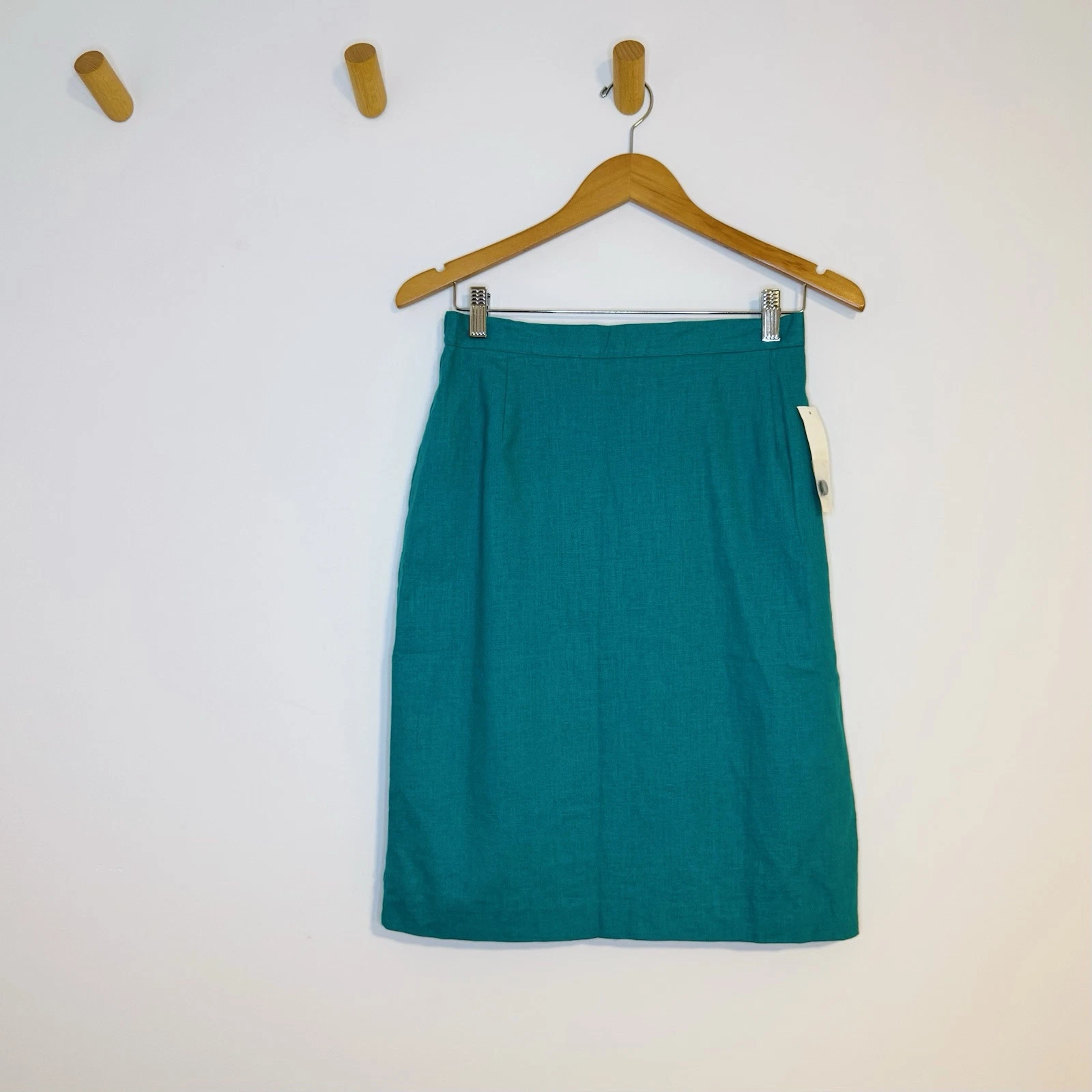 Vintage Deadstock NWT Savannah Teal Green Linen Blend Pencil Straight Skirt 10