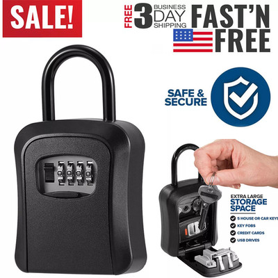 Lockbox Key Lock Box For Outside-Combination For House Key-Portable/Wall Mounted