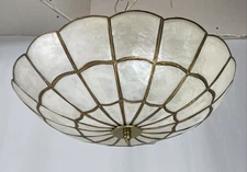 Vtg Art Deco MCM Semi Flush Mount Ceiling Light Capiz Shell Coastal 20s 40s 50s