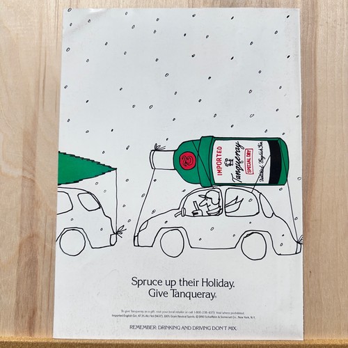 1990 Tanqueray Gin Christmas Tree Holiday Vintage Print Ad Alcohol Advert Art