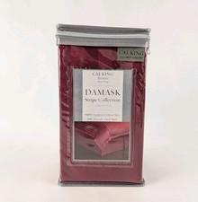 WAMSUTTA DAMASK Stripe Red Cal King Bedskirt Egyptian Cotton 15" Drop New