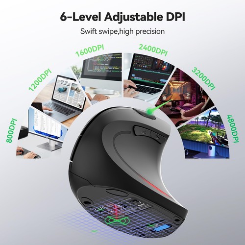 Ergonomic Mouse, Jiggler Bluetooth Wireless Vertical Mouse, 4800 DPI Silent M... - Picture 4 of 7