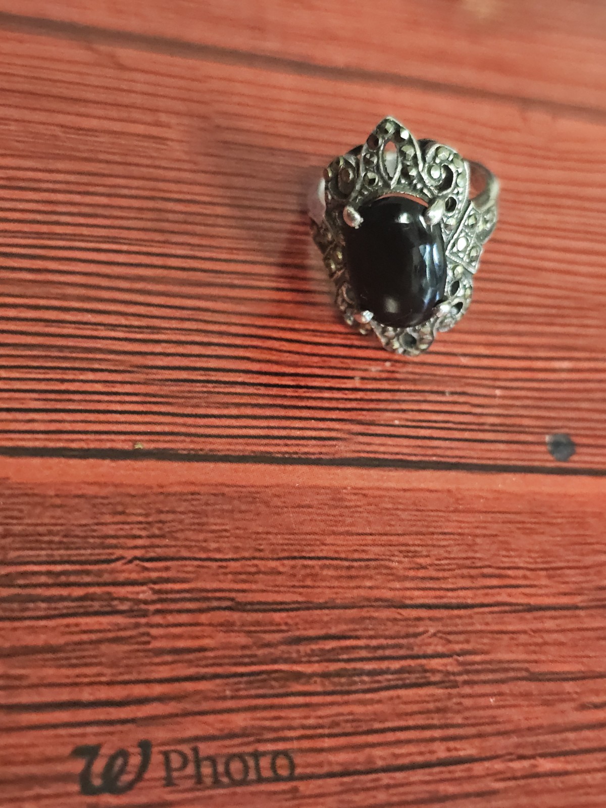 solid sterling silver 925 ring with marcasite Ony… - image 8