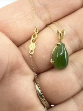 Vintage 14K Gold jade Necklace 16” Long Acid & Presidium Tested