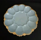 Vintage Anchor Hocking Fire King Delphite Blue W Gold Trim  Deviled Egg Plate