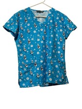 Serene Uniforms Scrub Top Medium Christmas Snowman Winter Blue White