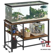 Fish Tank Stand with Power Outlet, 49x13 Metal Aquarium 55 Gallon Rustic Brown