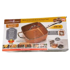 5 Pcs Copper Chef Cookware Set, 9.5” Non Stick Deep Frying Pan, Fry Basket, S...