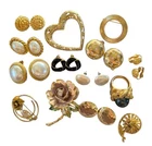Vintage Costume Jewelry Clip On/Pierced Earrings Ring Brooches Gold Tone Lot C