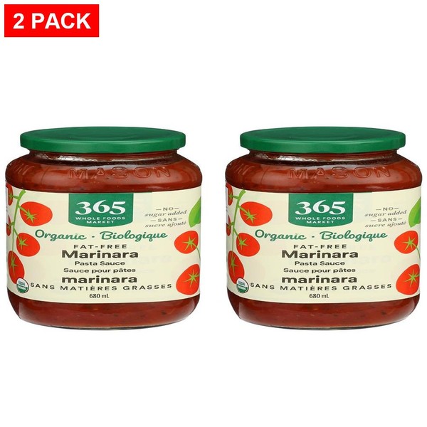Whole Foods Market, Salsa de pasta Marinara orgánica sin grasa, 25 OZ - Paquete de 2