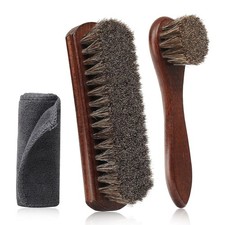 3Pcs 100 Horsehair Shoe Brush Kit   Leather Care Set with Dauber Applicator, Po