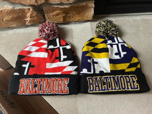 Baltimore Maryland Flag Hats In Ravens/Orioles Colors Knit Hats