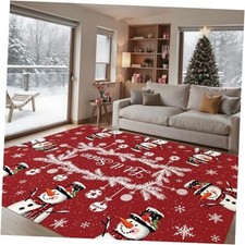 Christmas Snowman Washable Area Rug 5 x 7 Ft, Red Xmas Soft Non Slip Large