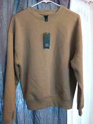 Wild Fable Unisex Adults Beige Solid Pullover Sweatshirt Crew Neck Long XS