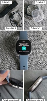 Fitbit Versa 4 Smartwatch   Blau/Platin   Kratzerfreies Display   Viel Zubehör