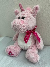 KellyToy Pink  White Unicorn Plush Stuffed Animal Heart Bow 10  Sitting