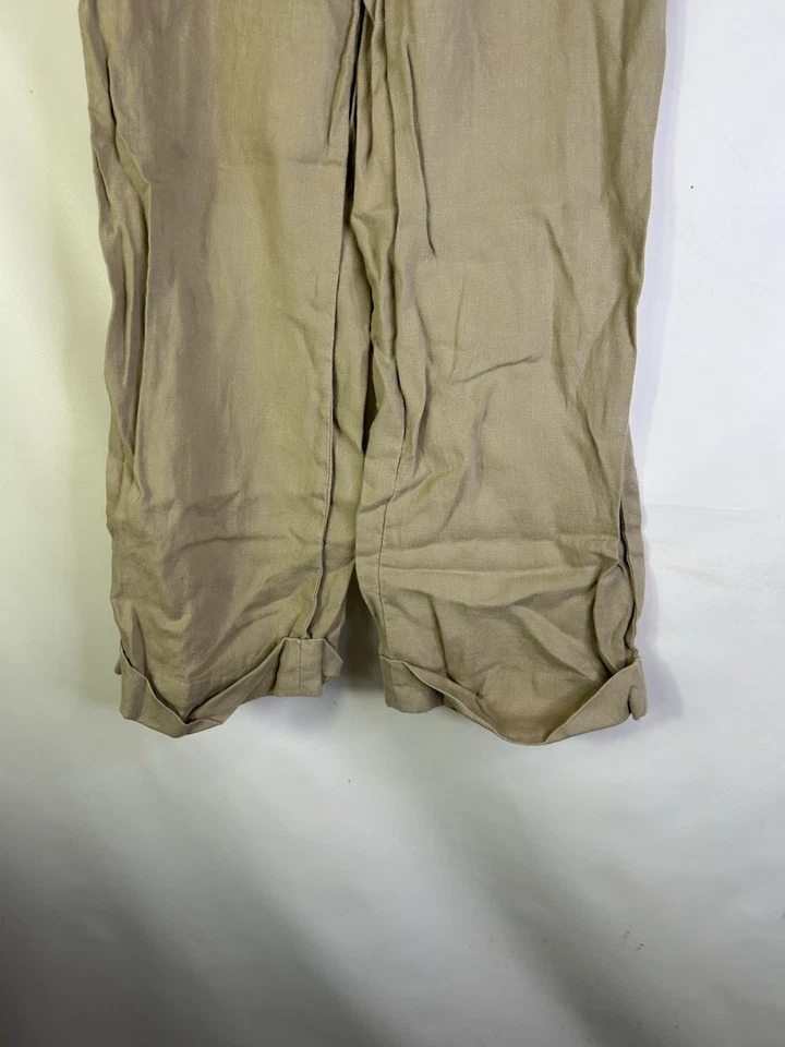 Michael Kors Womens 2 Linen Flowy Wide Leg Trouser Pants Khaki - Image 2 of 4