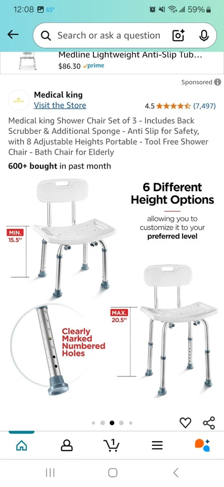 Medical king Shower Chair Set of 3 - Includes Back Scrubber & Additional Spon... - Image 4 of 4