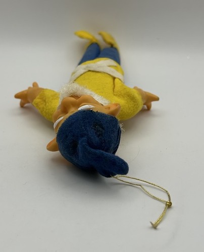 Vtg Pair Elf Pixie Felt Rubber Face Doll Ornaments 8" Heads Turn One Arm Missing - Picture 9 of 21