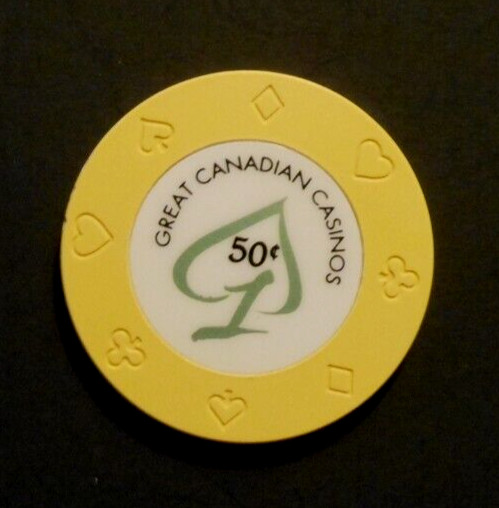 .50c CASINO CHIP "GREAT CANADIAN CASINOS" BRITISH COLUMBIA, CANADA  lightly used