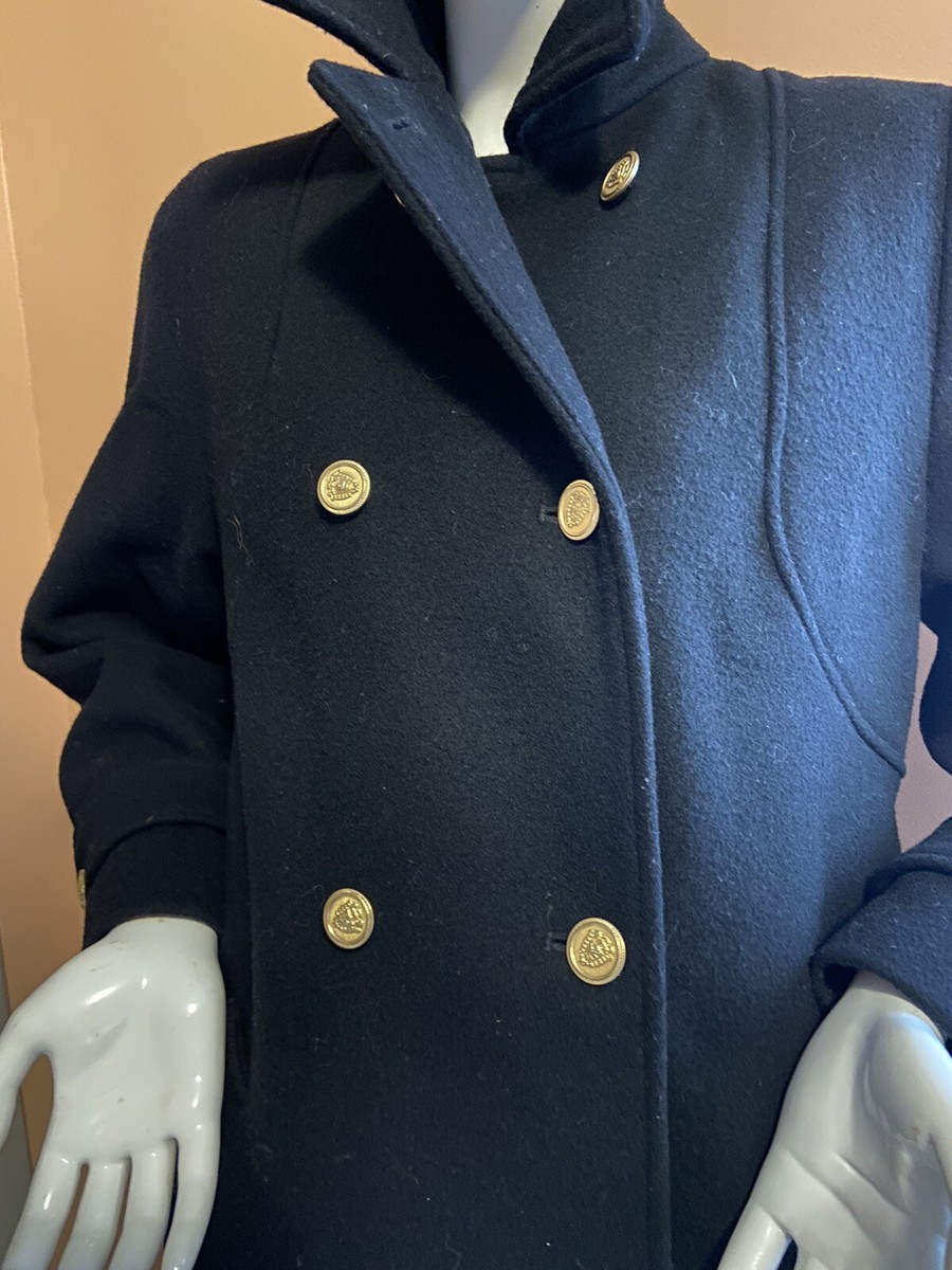 Donnybrook Wool Navy Blue Woman's Pea Coat , Gold Buttons, Size 10