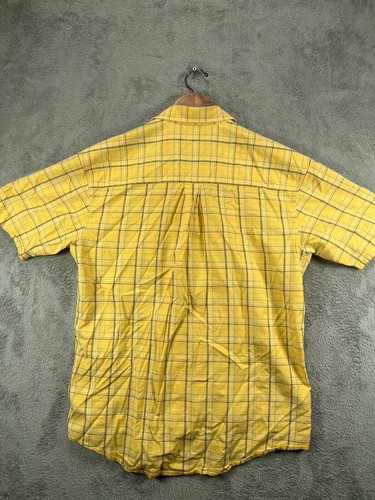 Austin Mens Shirts Large Button Up Short Sleeve Yellow Check Embroidered Cotton - Picture 6 of 8