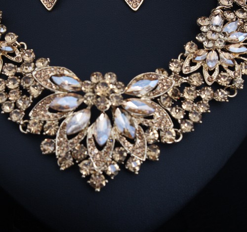 Fashion Flower Women Statement Necklace Earring Crystal Jewelry Set Bridal Gifts - 第 69/661 張圖片