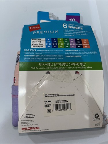 Hanes Girls Premium Comfort Blend Briefs 6 Pack Multi Color Size 10 No Ride Up - Picture 2 of 3