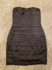 Womens Express Black Satin Mini Holiday Party New Years NYE Dress 4 ruched 