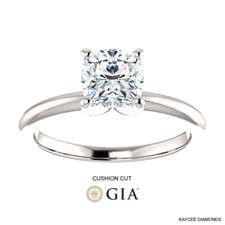 1.00 Carat GIA Certified Cushion Cut Diamond Ring in 14K Gold (GIA certificate)