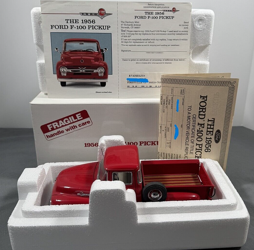 Danbury Mint 1956 Ford F-100 Pickup Red w/ Title & Box 1:24 Scale