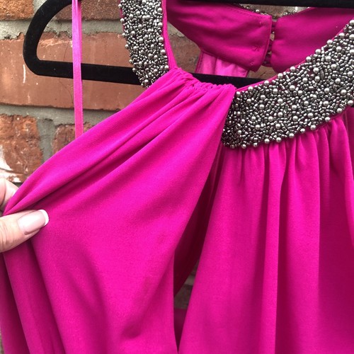 Coast UK 14 Fushia Pink Stretch Jersey Fitted Embellished Neck Party Dress Lined - Picture 7 of 7