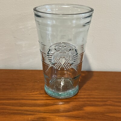 Clear Starbucks Recycled Glass Cup 16 oz Embossed Mermaid Logo Spain Thick  | eBay