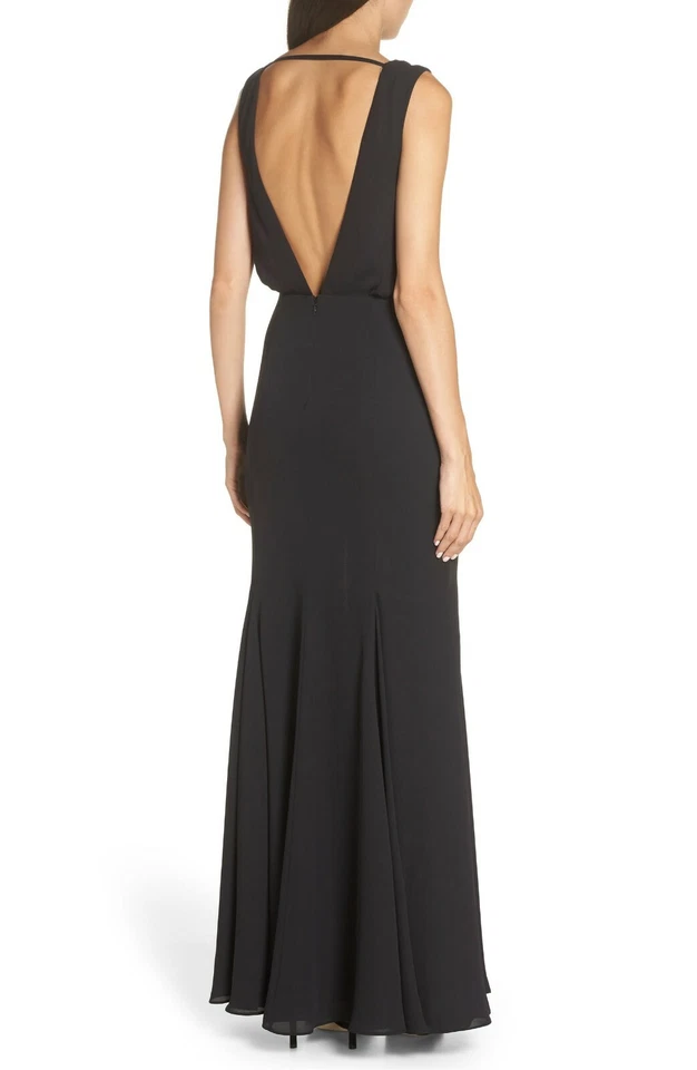 FAME & PARTNERS Black Cowl Drape Blouson Hi-Slit Maxi Gown Dress 2 US XS 6A 34E - Image 2 of 4