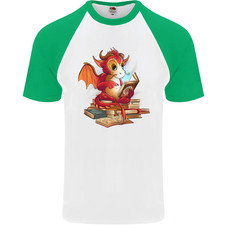 A Book Reading Dragon Bookworm Fantasy Mens S/S Baseball T-Shirt