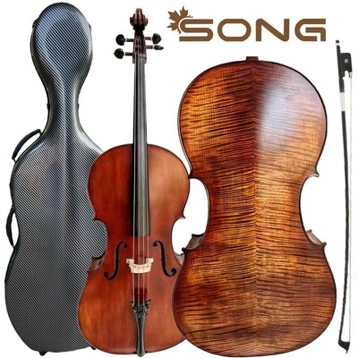 SONG Professional Master Cello 4/4 Flames back, Rich sound Free Hard case 15646