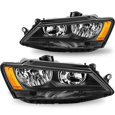 For 2011-2018 Volkswagen Jetta Black Factory Halogen Headlights Left+Right Side