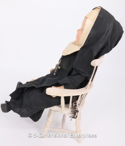 Vintage 15 Zoll zusammengesetzte Nonne Puppe mit Original Stoff Gewohnheit Kopfschmuck Wimpel Kruzifix ++ - Bild 5 von 20