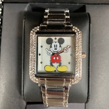 Disney Men  s Mickey Silvertone Moving Hands Watch - 734-046