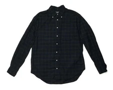 Gitman Vintage $240 Blue Green Black Watch Plaid Brushed Cotton Shirt Small XL
