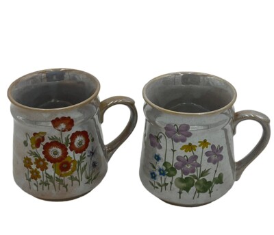 2 Vintage Lusterware Coffee Mugs Marked Japan Floral Flowers Cups Ceramic